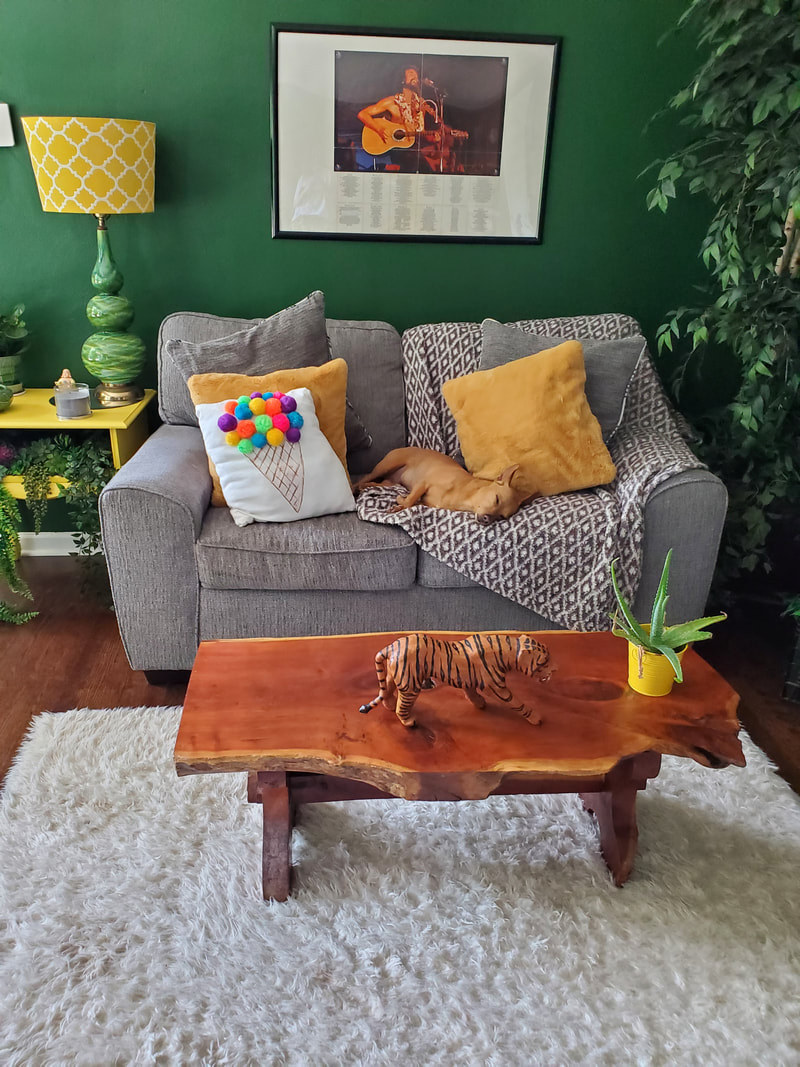 My Funky (and Very Green) Travel and Music Inspired Living Room 